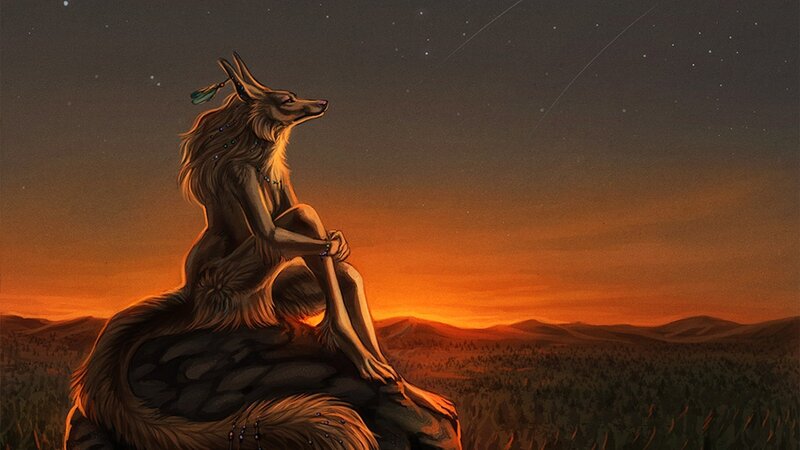 Anthropomorphic Wolf Sitting — Orange