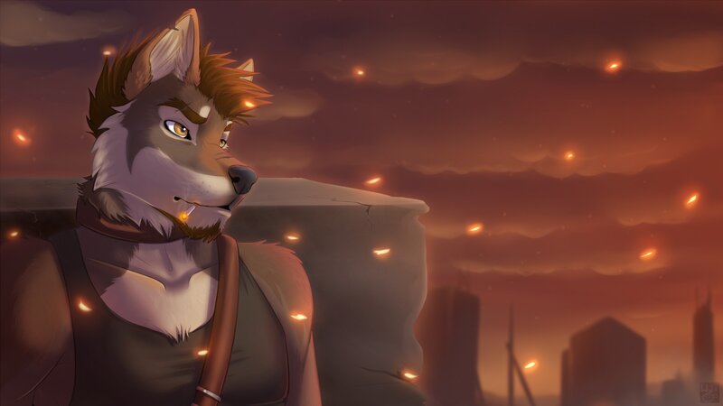 Anthropomorphic Wolf Smoking
