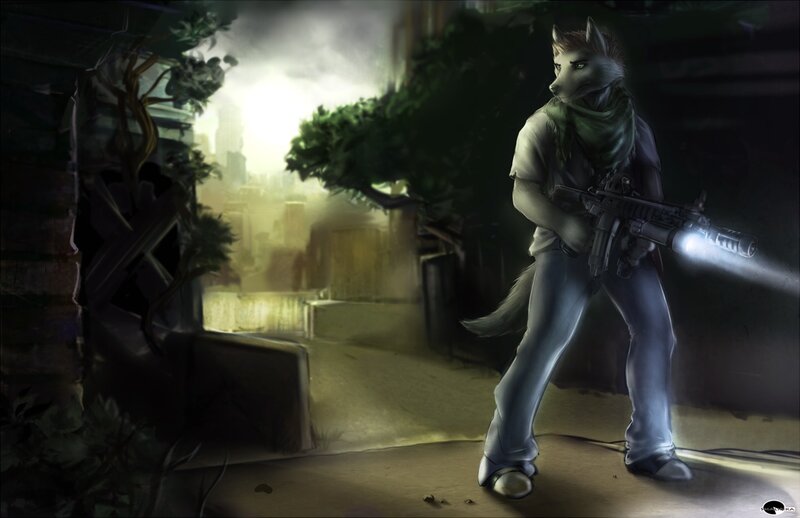 Anthropomorphic Wolf Soldier — Gray, Dramatic