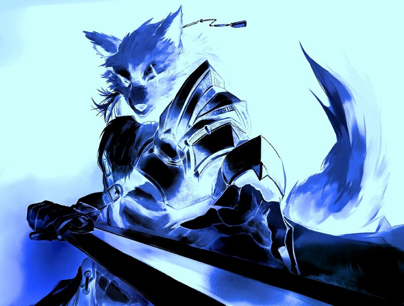 Anthropomorphic Wolf Warrior — Blue
