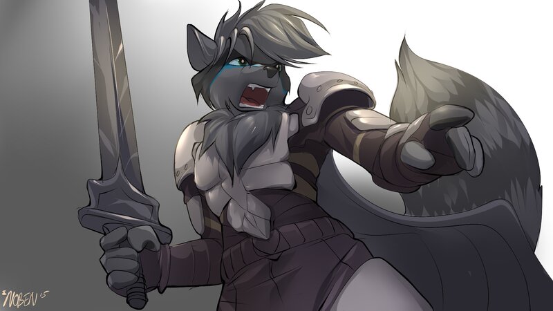 Anthropomorphic Wolf Warrior — Gray, Dramatic, Digital Art, Sword