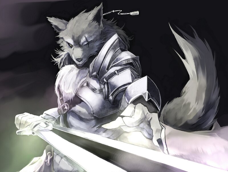 Anthropomorphic Wolf Warrior — Gray, Dramatic