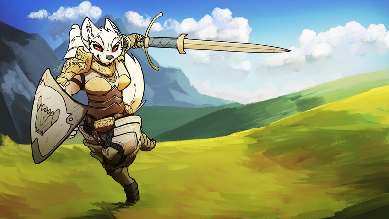 Anthropomorphic Wolf Warrior — Green, Dramatic