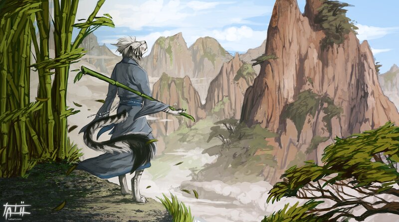 Anthropomorphic Wolf Warrior — Green, Serene