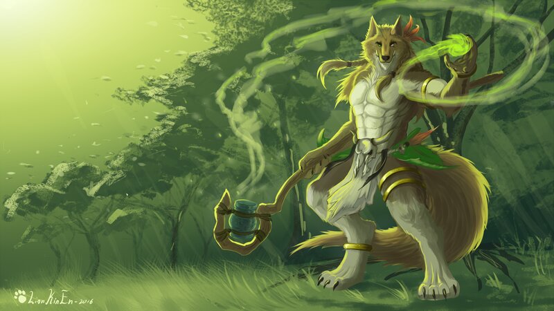 Anthropomorphic Wolf Warrior — Green