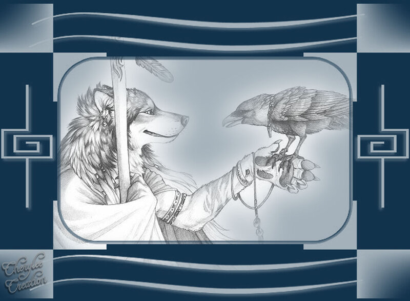 Anthropomorphic Wolf with Raven