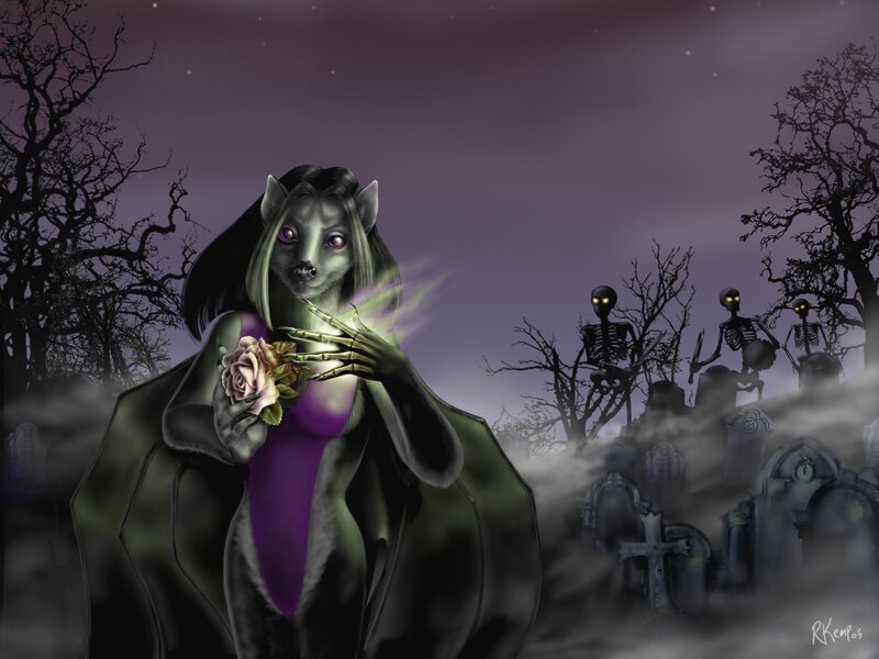 Anthropomorphic Wolf Woman — Purple