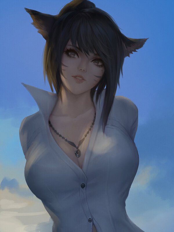 Anthropomorphic Woman with Cat Ears — Blue