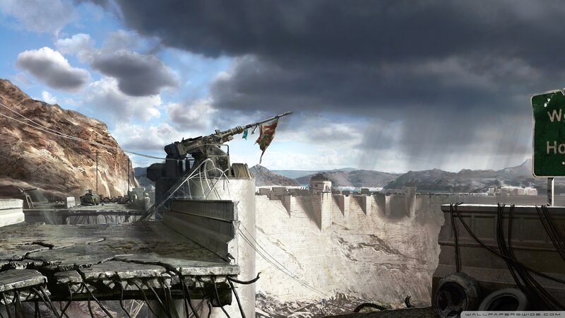 Anti-aircraft Gun on Dam — Gray, Dramatic, Afternoon