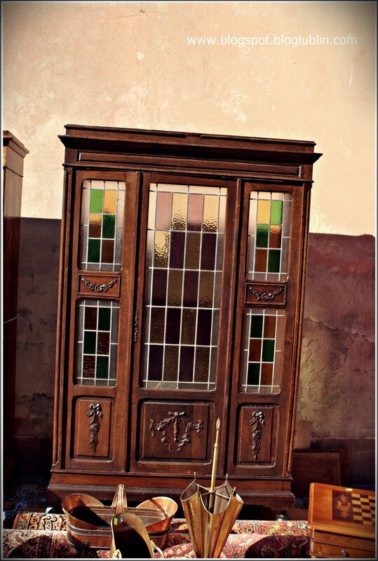 antique cabinet with stained glass