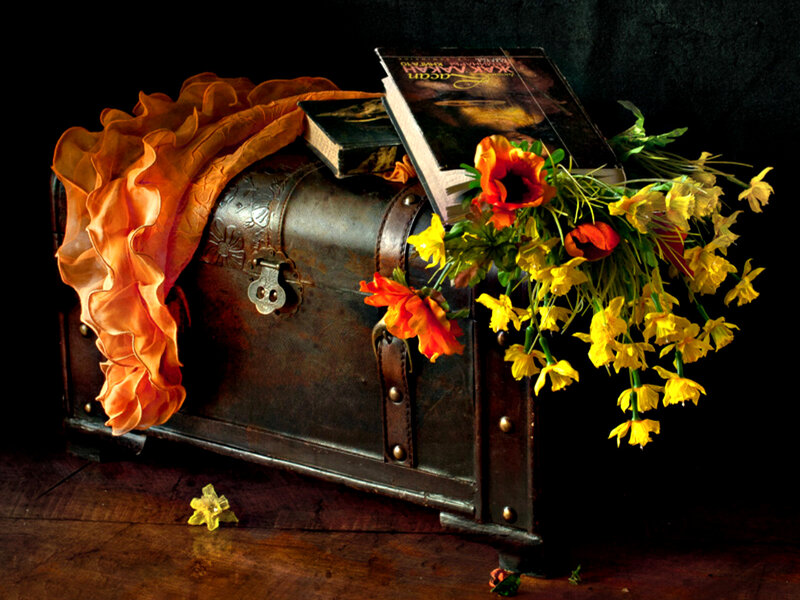 Antique Chest with Flowers