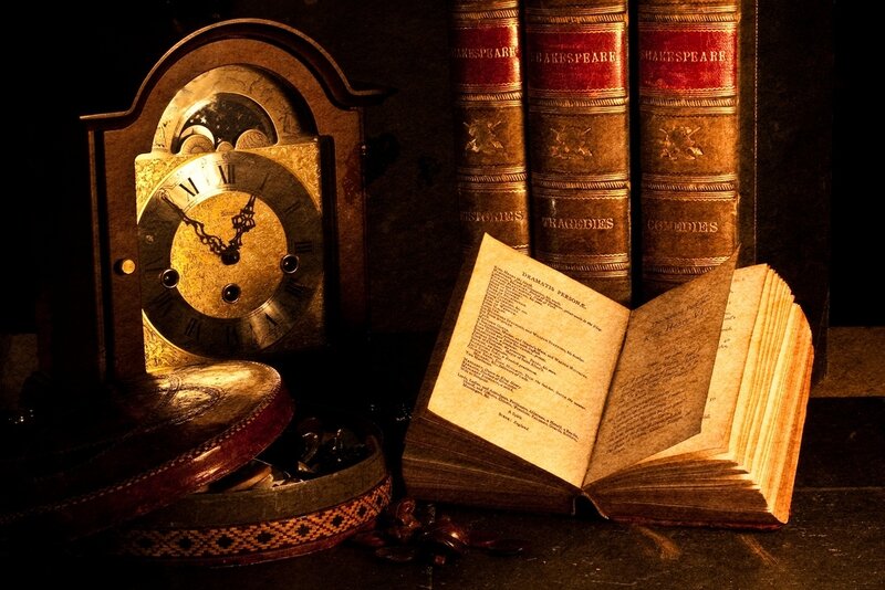 Antique Clock and Books