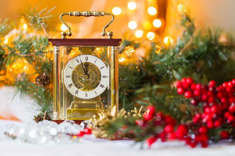 Antique Clock with Holiday Decor