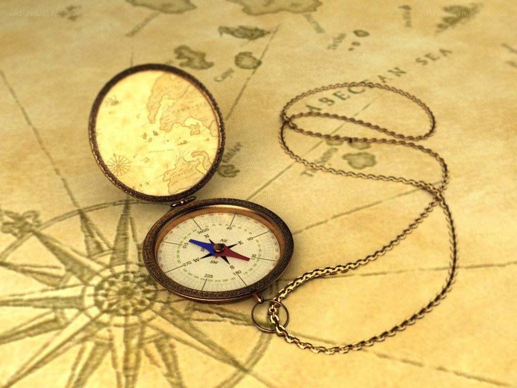 antique compass on old map