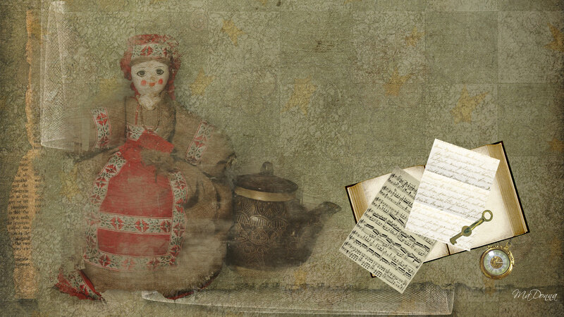 Antique Doll with Tea Set