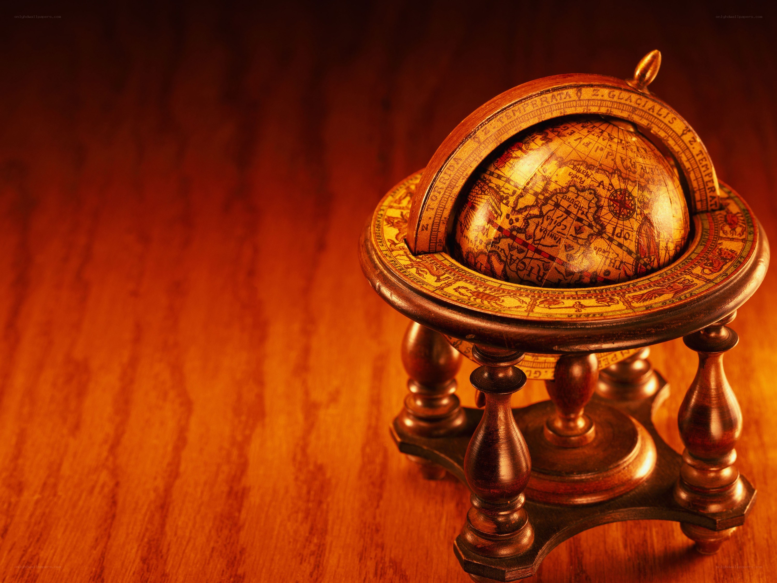 antique globe on wooden table