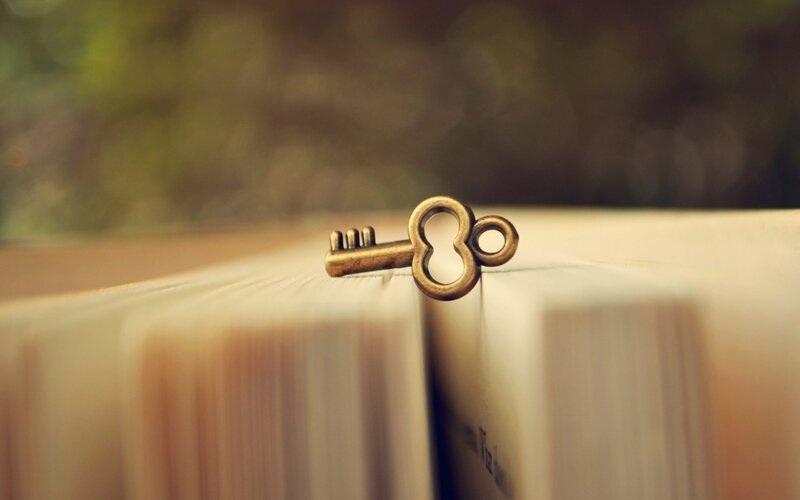 Antique Key on Book — Brown, Serene, Photograph