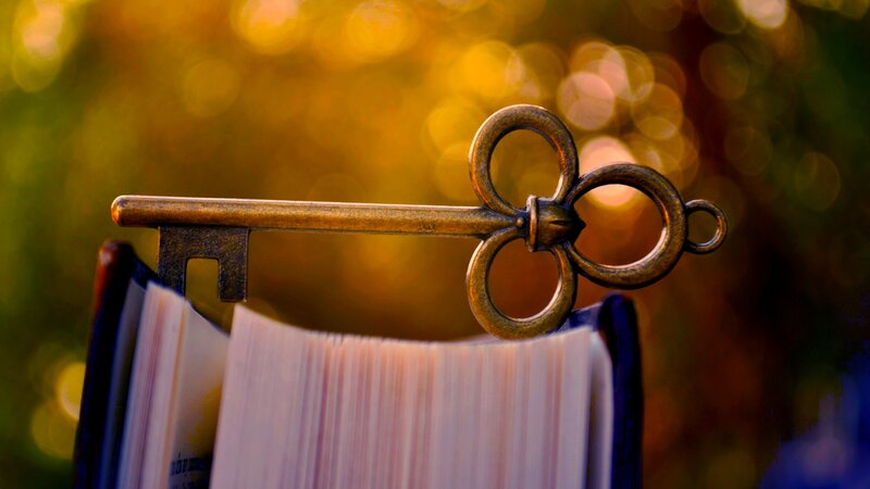 Antique Key on Book — Gold, Serene