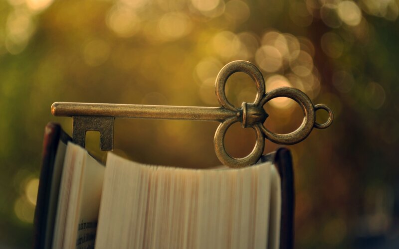 Antique Key on Book — Gold