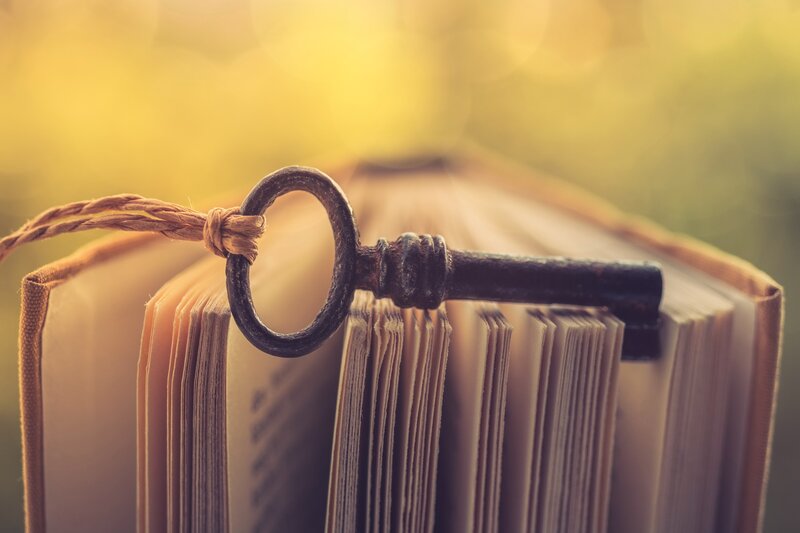 Antique Key on Book — Yellow