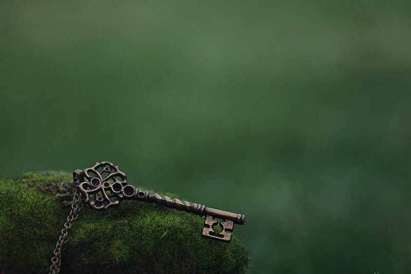 Antique Key on Moss — Green