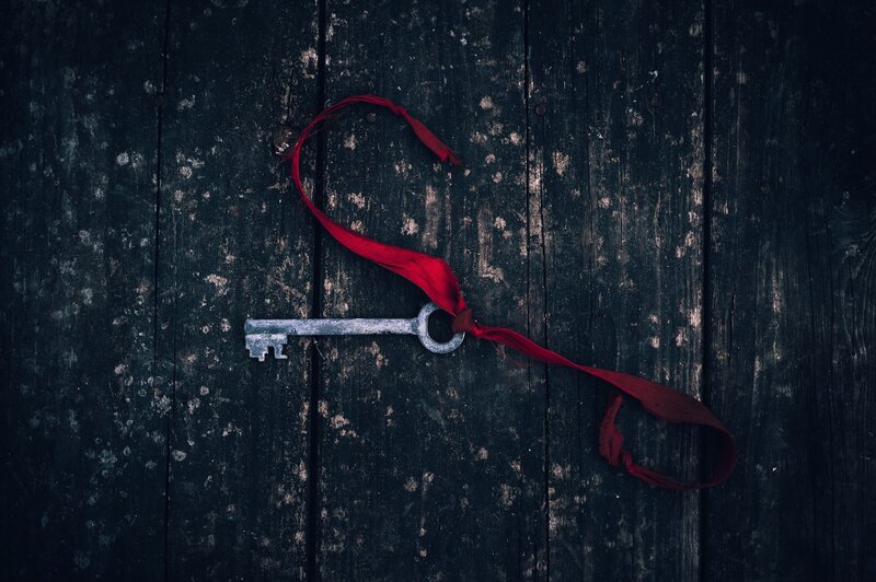 Antique Key with Red Ribbon