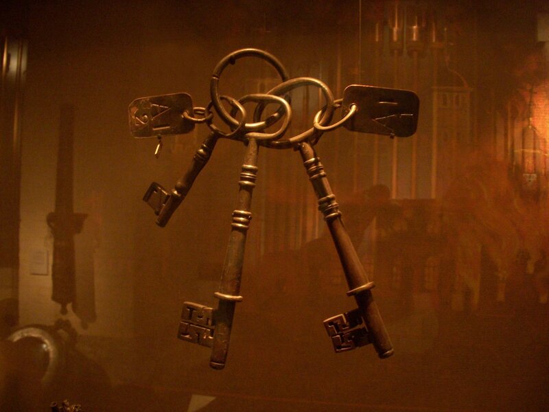 antique keys in display case