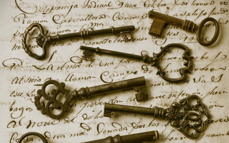 Antique Keys on Paper — Brown, Nostalgic