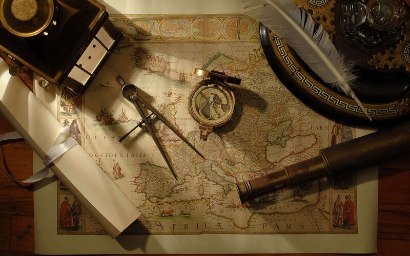 Antique Map with Tools — Brown, Dramatic