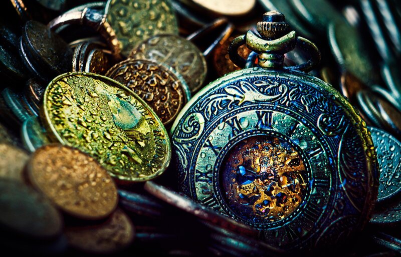 Antique Pocket Watch — Blue, Dramatic