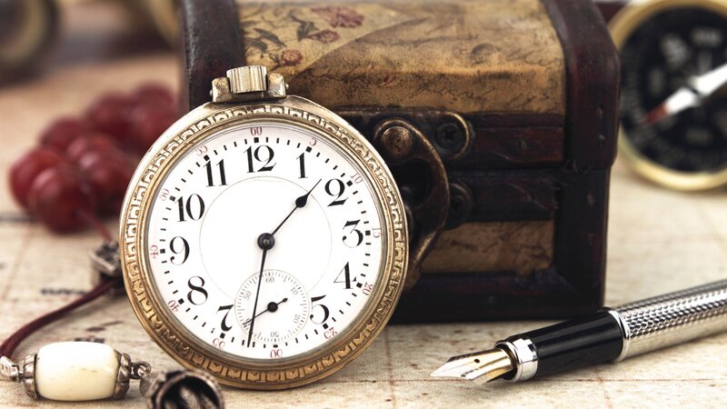 Antique Pocket Watch — Brown, Nostalgic, Photograph, Compass