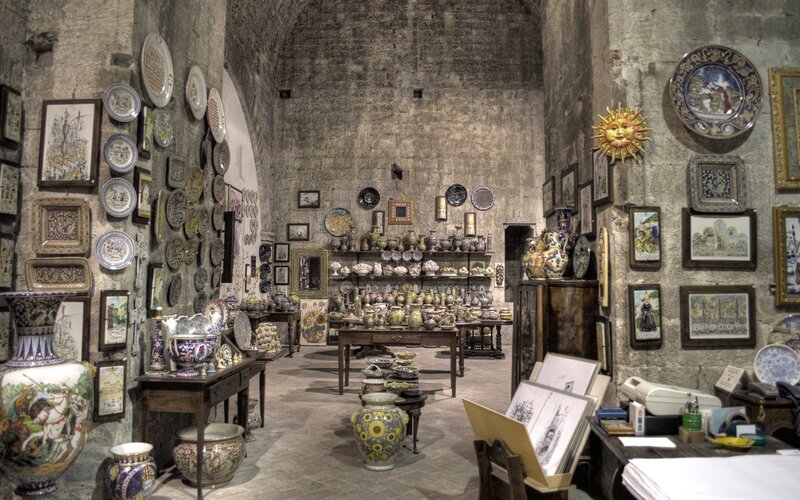Antique pottery shop interior