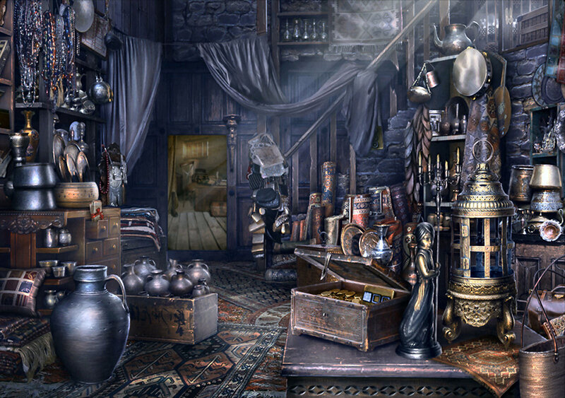 Antique Shop Interior — Brown, Dramatic