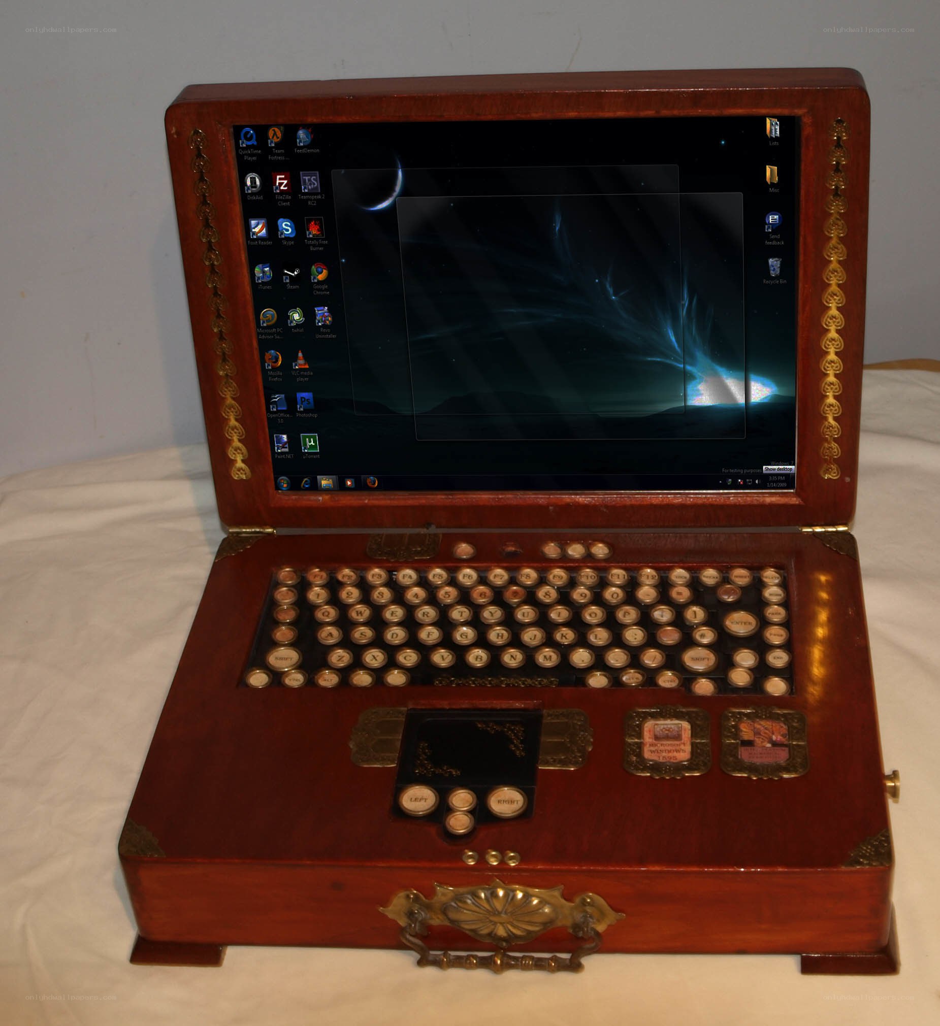 antique-style wooden laptop