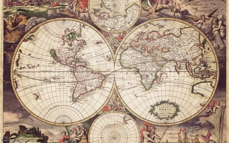 Antique World Map — Beige, Dramatic