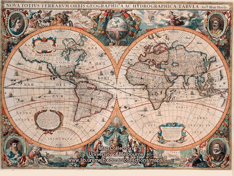 Antique World Map — Beige, Ornate