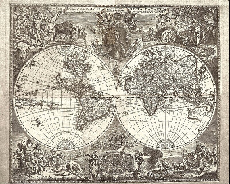 Antique World Map — Black