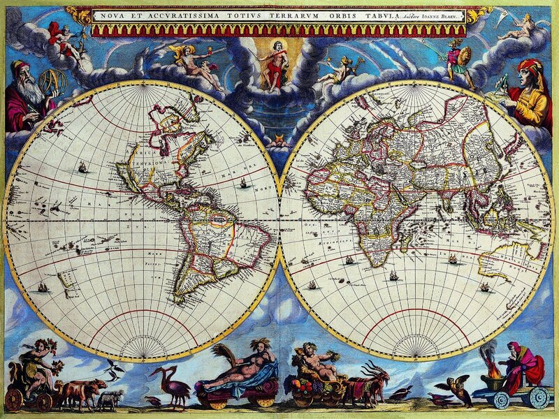 Antique World Map — Blue