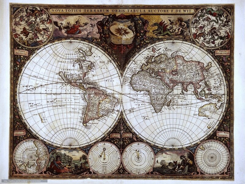 Antique World Map — Brown, Detailed