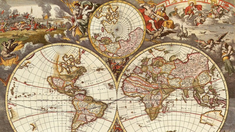 Antique World Map — Brown, Dramatic