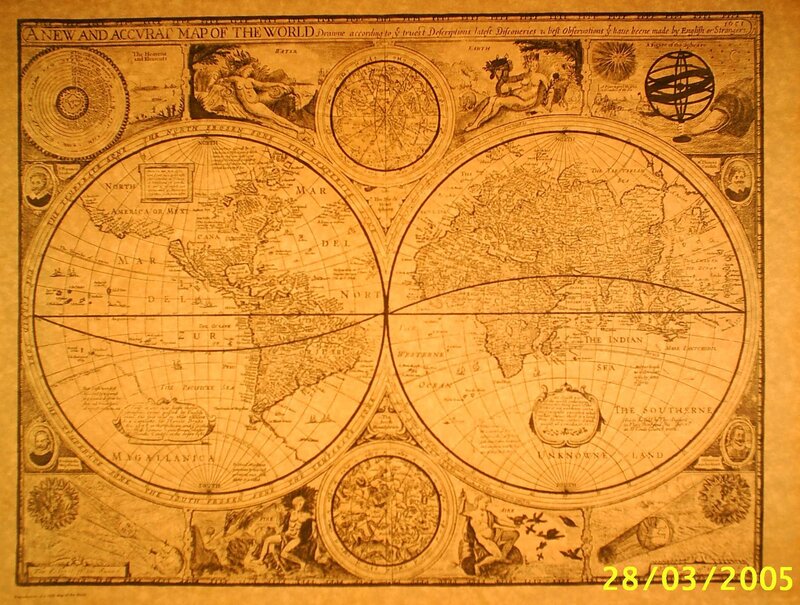 Antique World Map — Brown, Historical, Illustration, Cartography