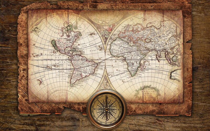 Antique World Map — Brown, Historical, Illustration