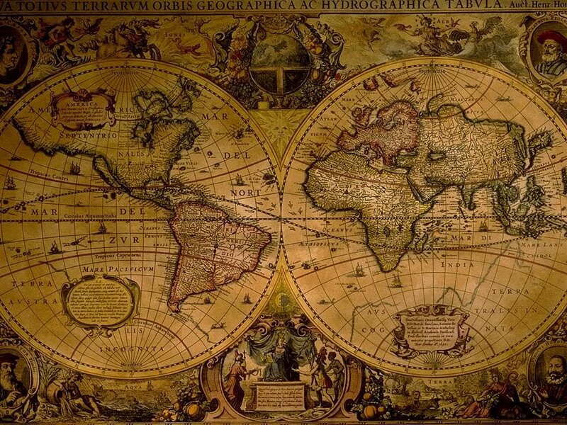 Antique World Map — Brown, Historical