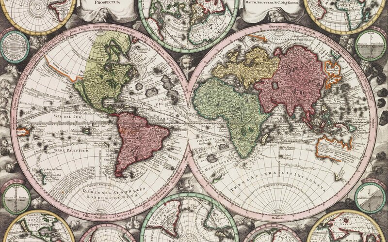 Antique World Map — Green, Academic