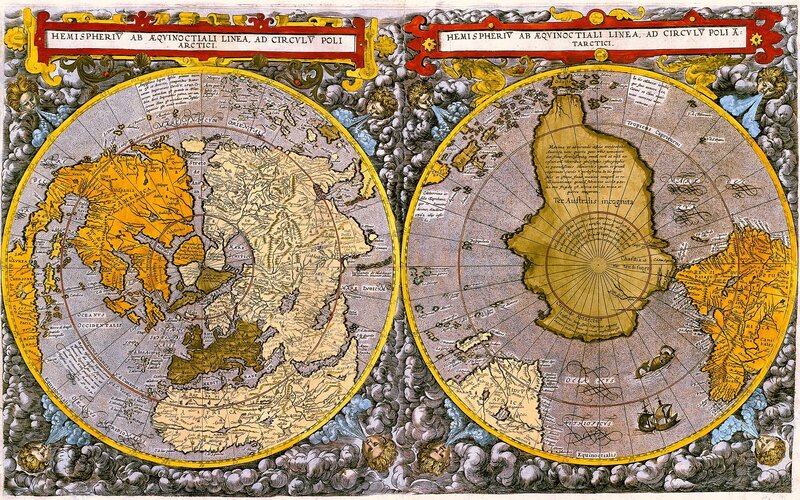 Antique world map of hemispheres