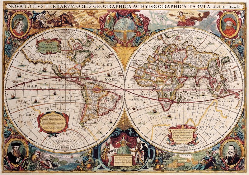 Antique World Map — Red