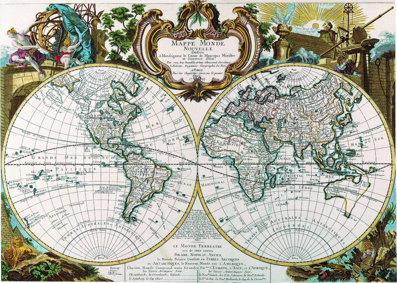 Antique World Map — White, Dramatic