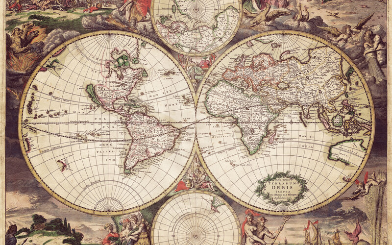 Antique world map with illustrations