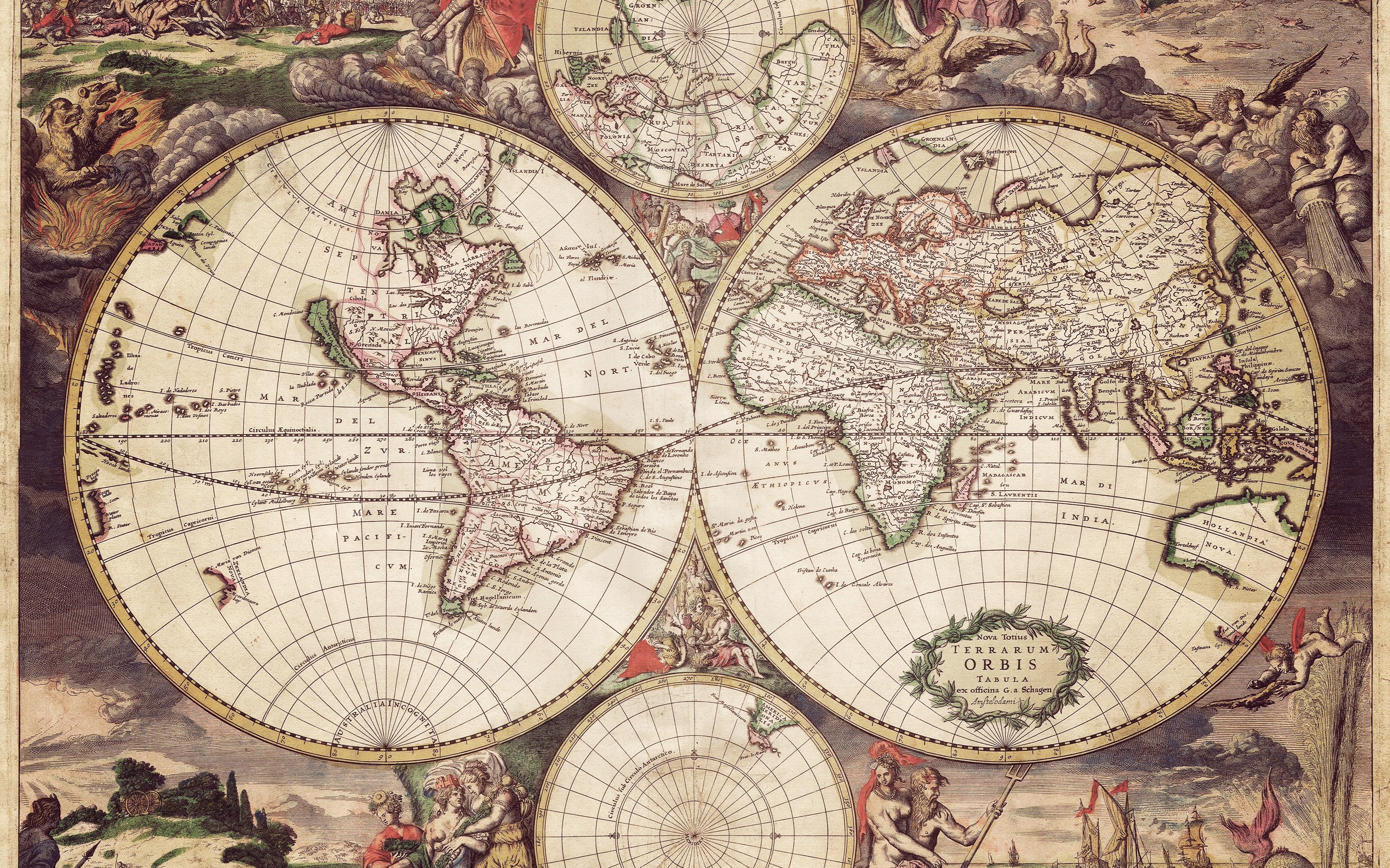 Antique world map with illustrations
