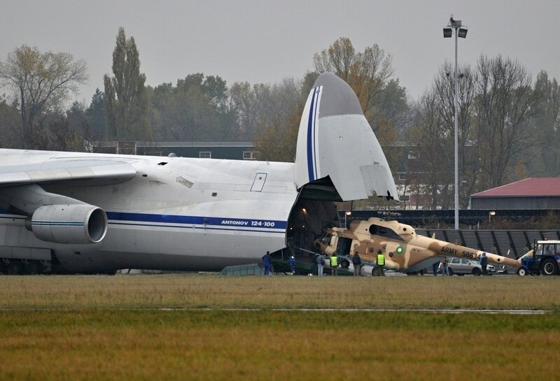 Antonov 124 loading helicopter